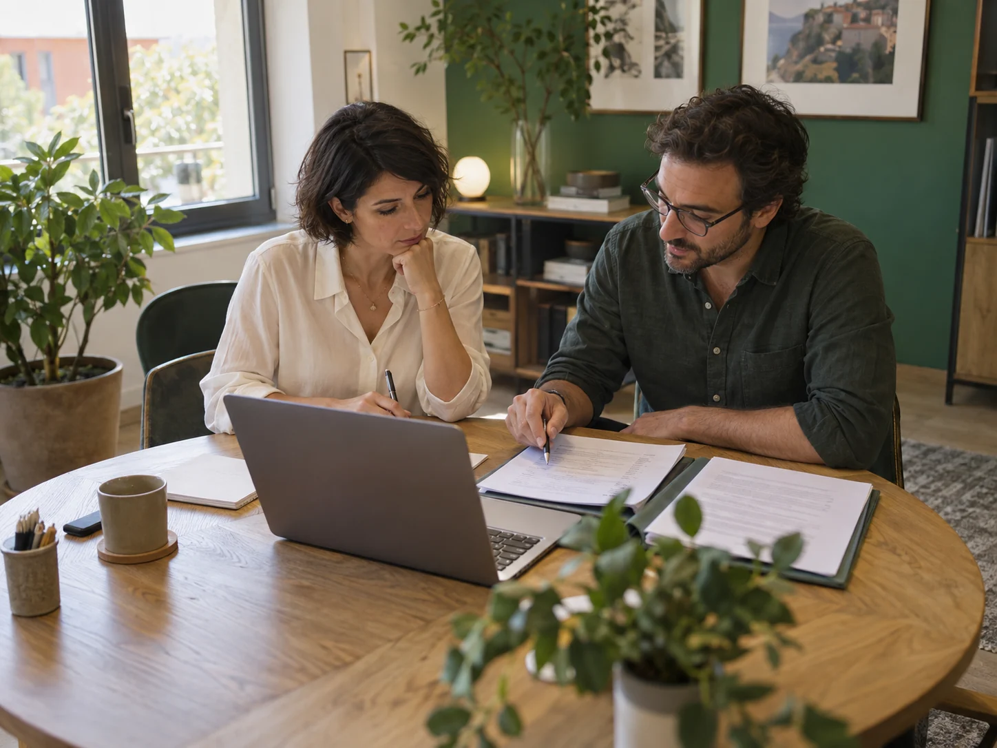 Imprenditrice e consulente esaminano documenti e computer durante un passaggio di gestione.