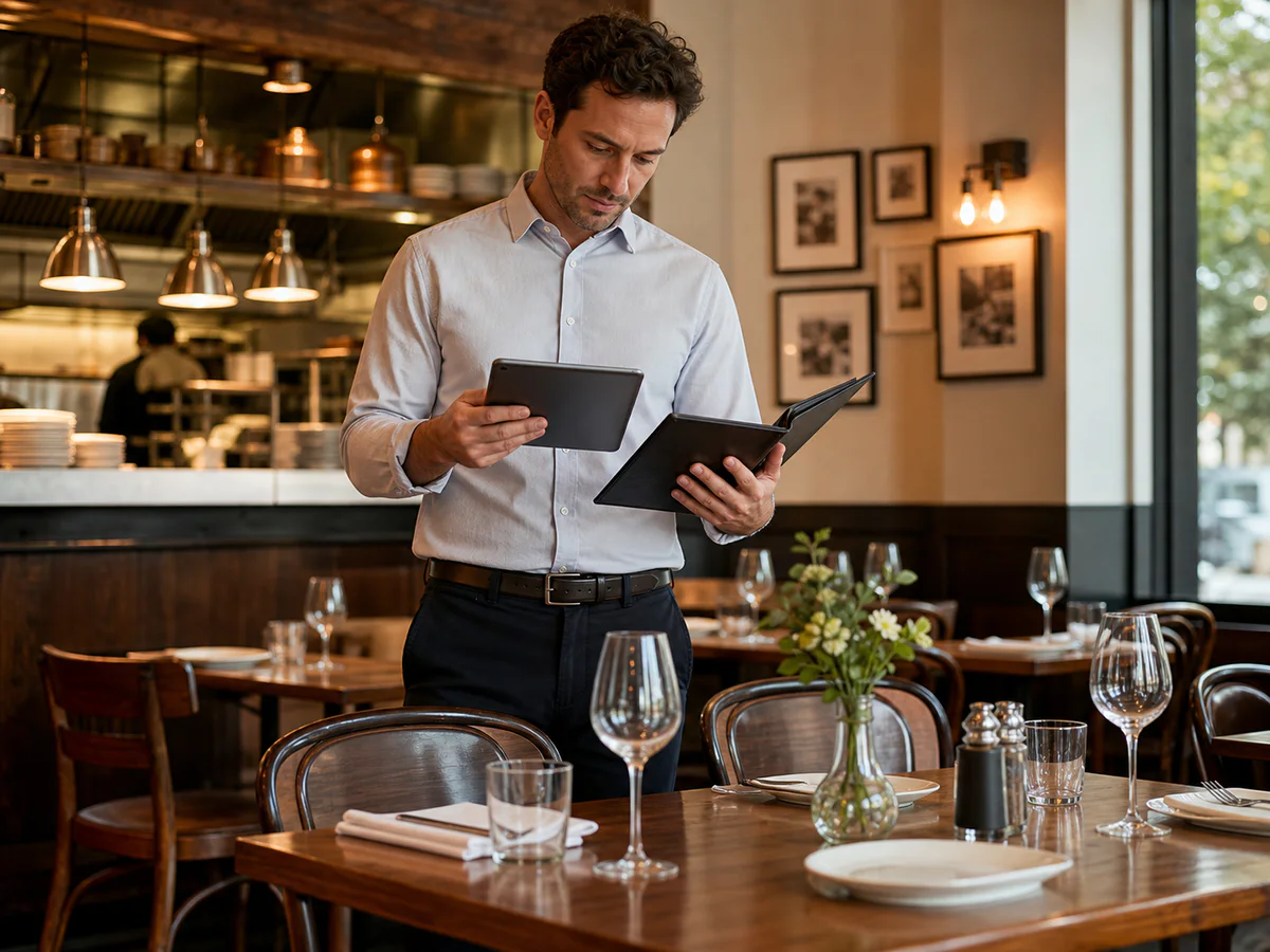 Responsabile di ristorante aggiorna menu e informazioni sul tablet