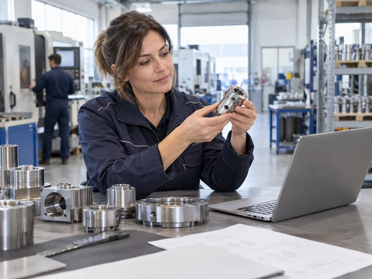 Responsabile commerciale presenta componenti industriali e consulta il profilo aziendale.