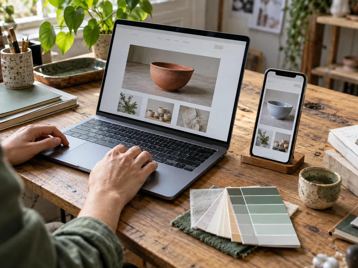 Professionista confronta la stessa pagina web su computer e smartphone