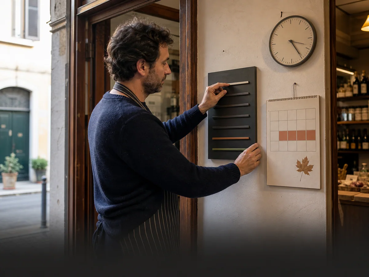 Titolare aggiorna gli orari esposti all’ingresso del negozio