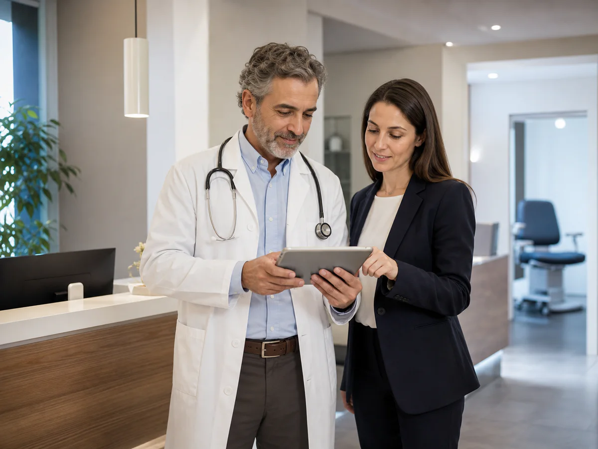 Medico e responsabile di studio verificano il profilo professionale